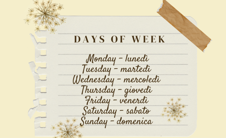 days of week in Italian
