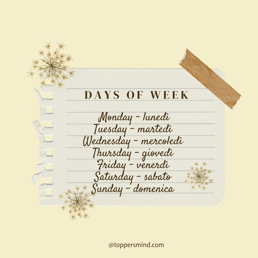days of the week in italiano