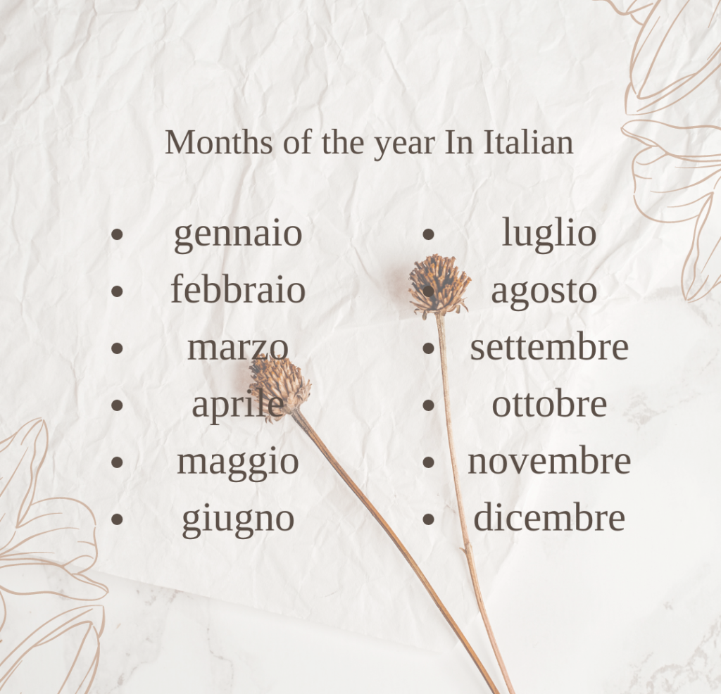 Months of the Year in Italian 12 Months Name in Italian
